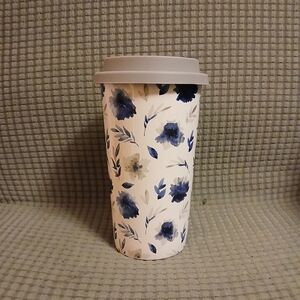 Navy Blue Floral Travel Cup with Gray Lid (011526C)